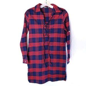 Hlkodo Red & Blue Plaid Flannel Lightweight Shirt Dress Women's Size Small